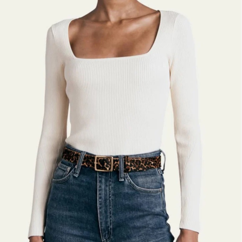 Sincerely Jules Square Neck Long Sleeve Crop Top White - Size S